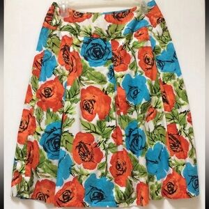 TALBOTS Pleated Skirt 100% Cotton Floral Multicolor Sz 4